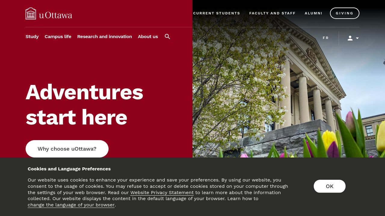 University of Ottawa website screenshot