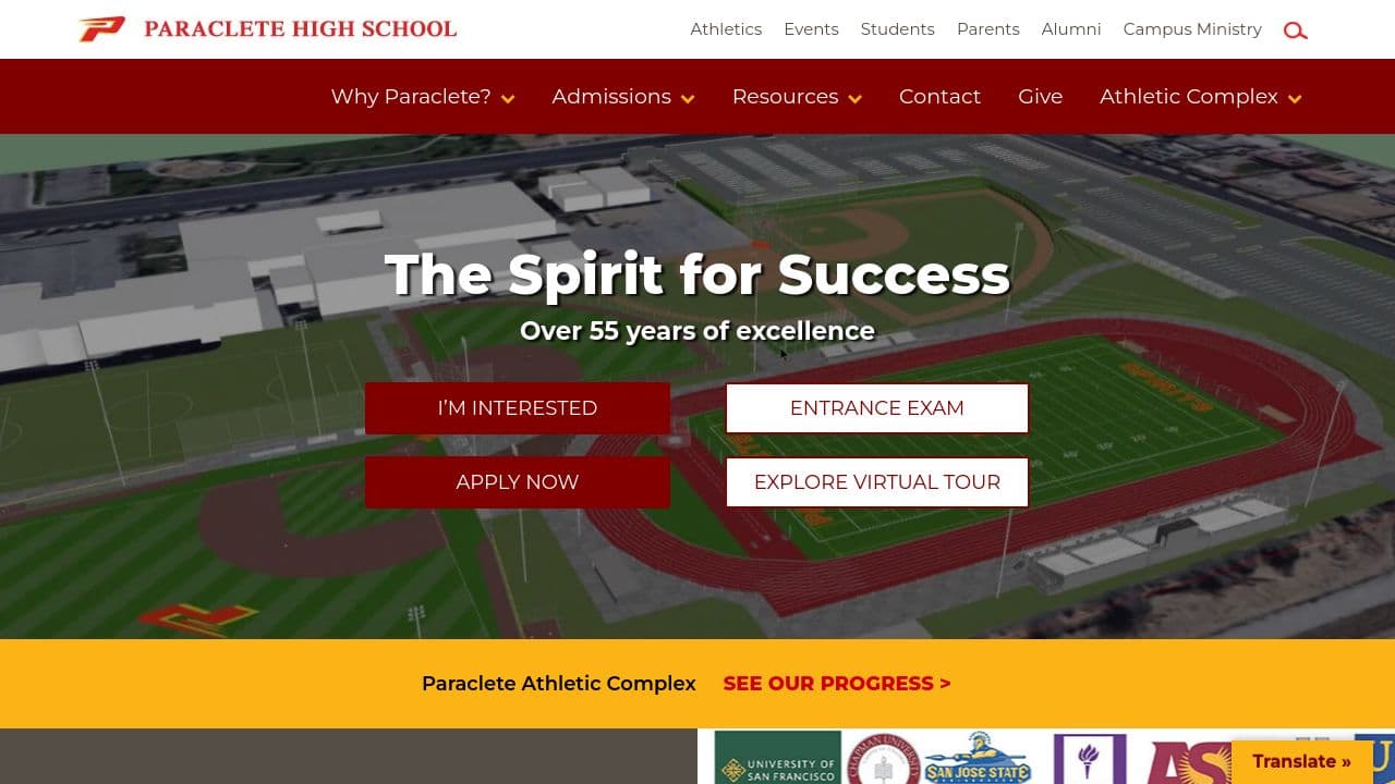 Paraclete High School website screenshot