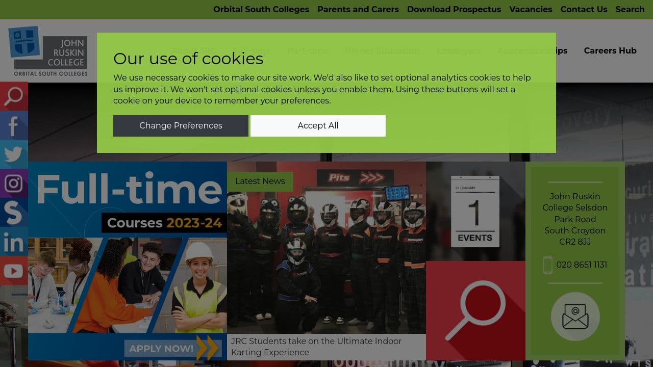 John Ruskin College website screenshot