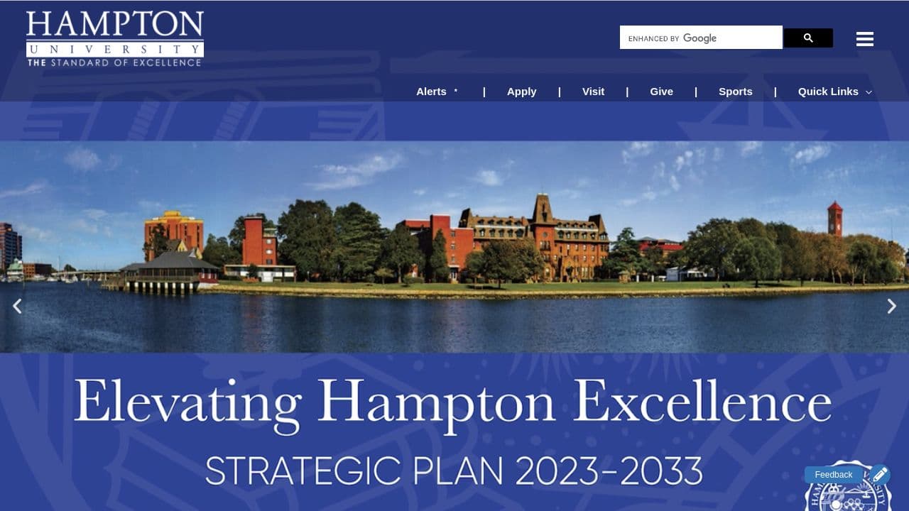 Hampton University website screenshot