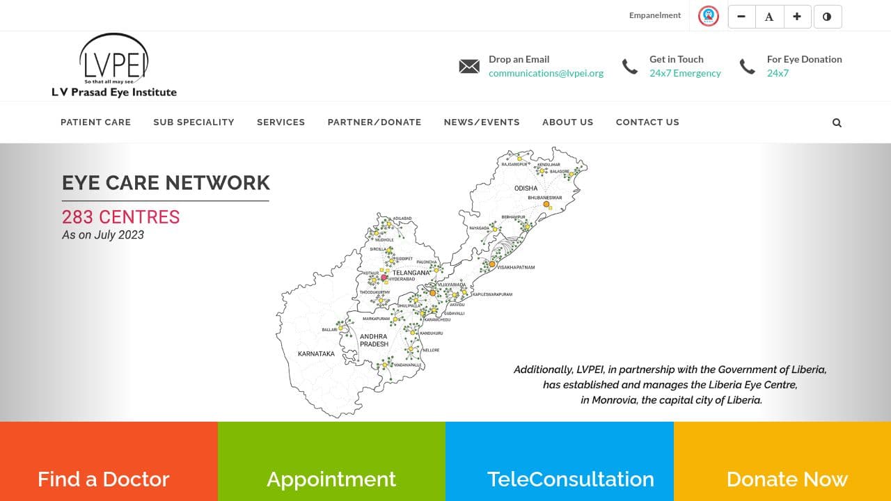 L V PRASAD EYE INSTITUTE website screenshot