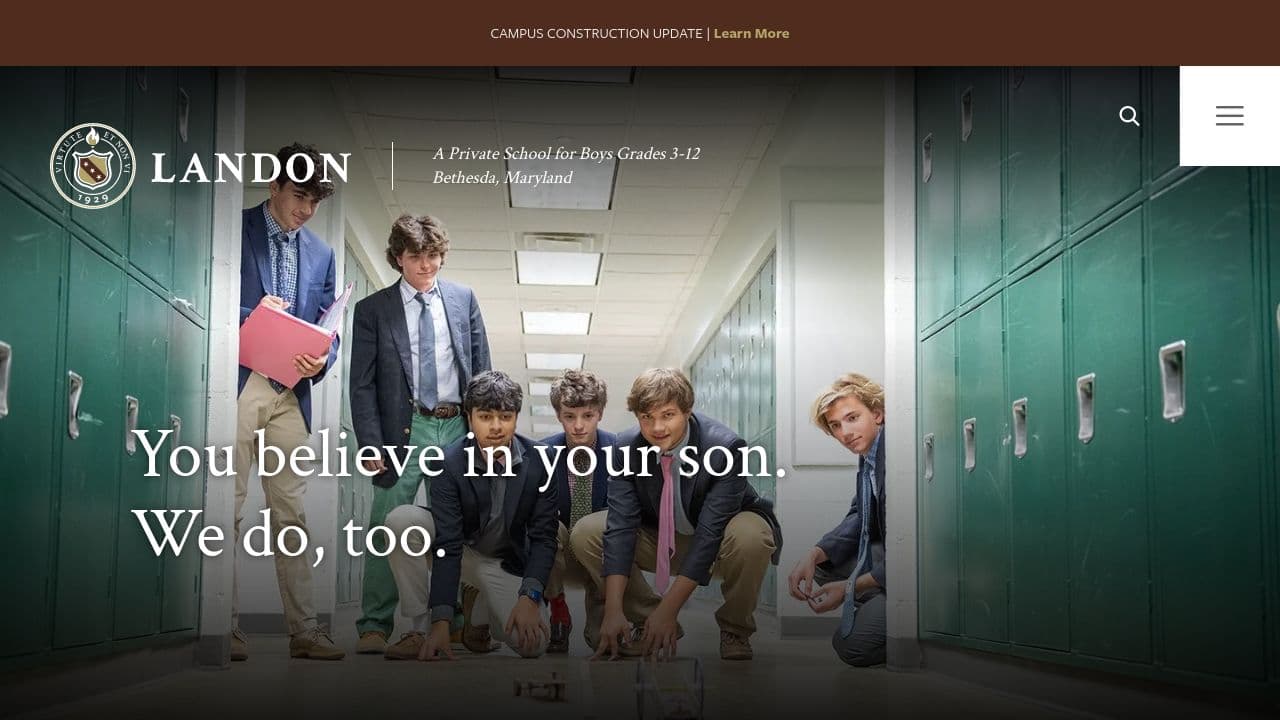landon school website screenshot
