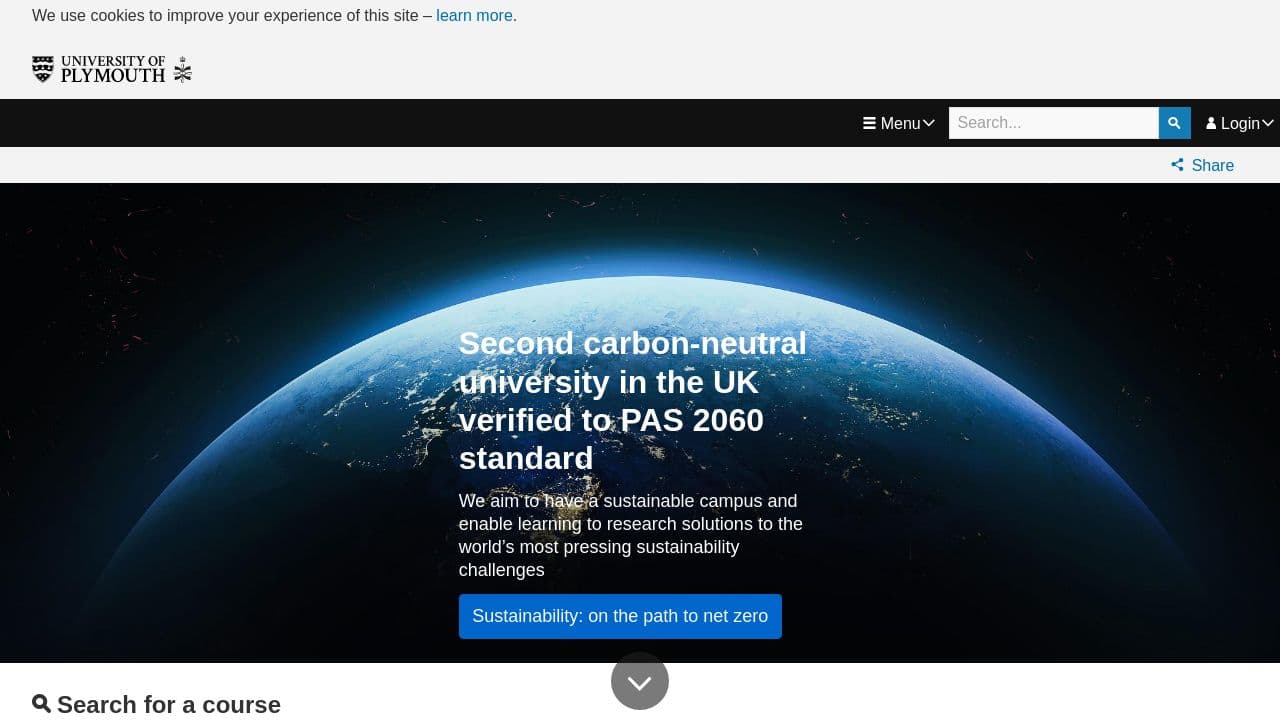University of Plymouth website screenshot