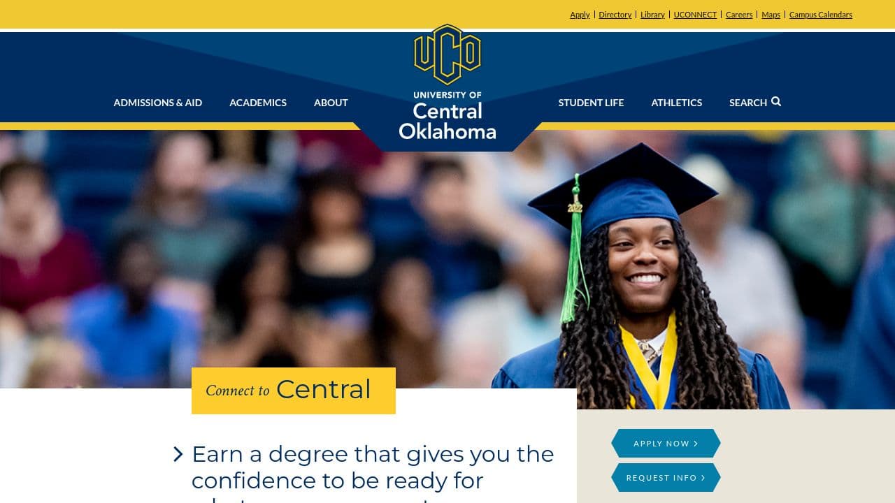 University of Central Oklahoma website screenshot
