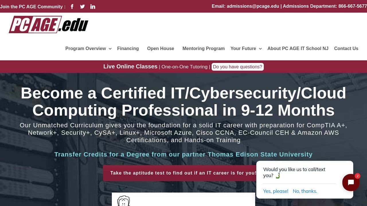 PC AGE Career Institute website screenshot