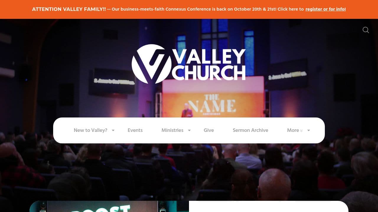 Valley Church website screenshot