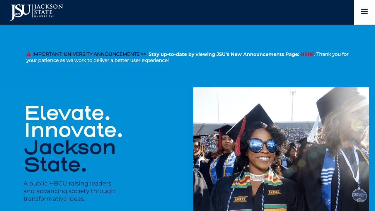 Jackson State University website screenshot