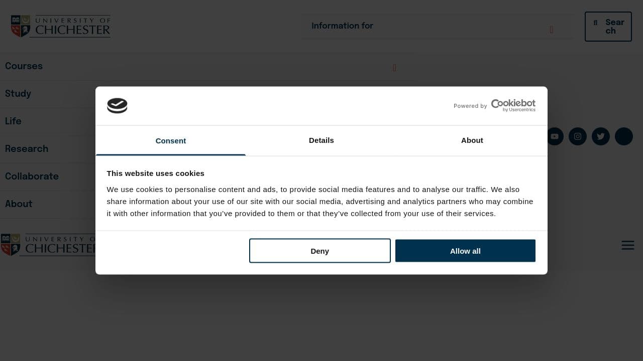 University of Chichester website screenshot