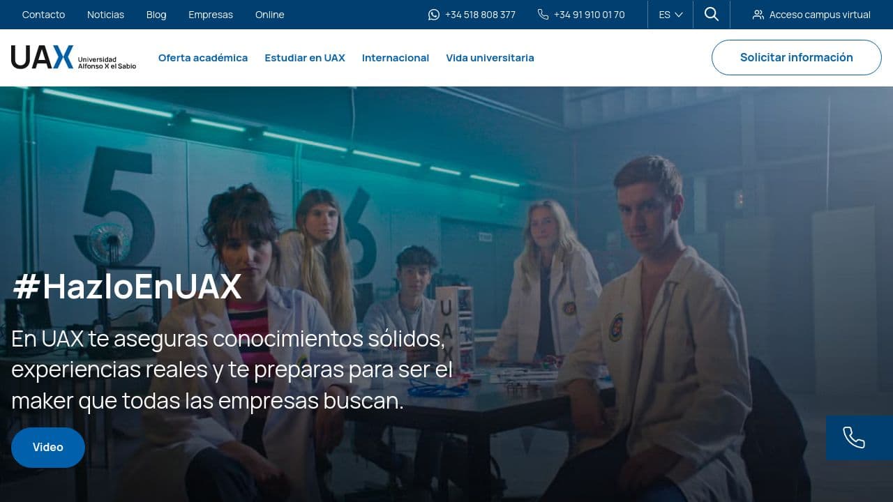Universidad Alfonso X El Sabio website screenshot