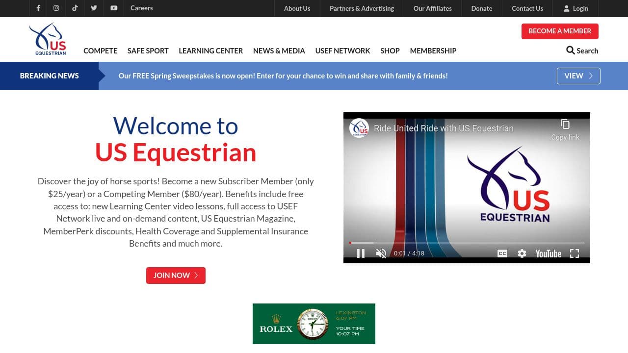 United States Equestrian Federation website screenshot
