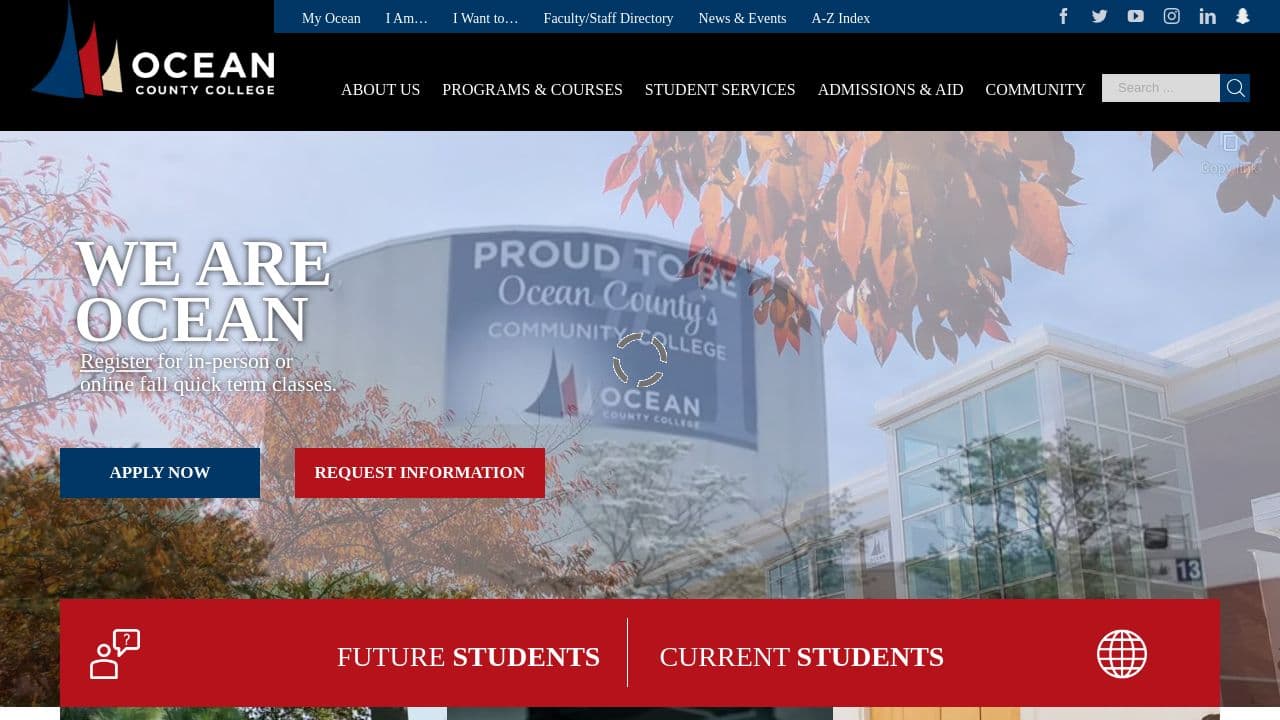 Ocean County College website screenshot