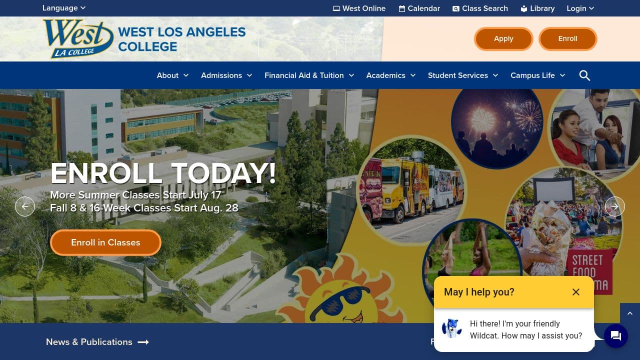 West Los Angeles College website screenshot