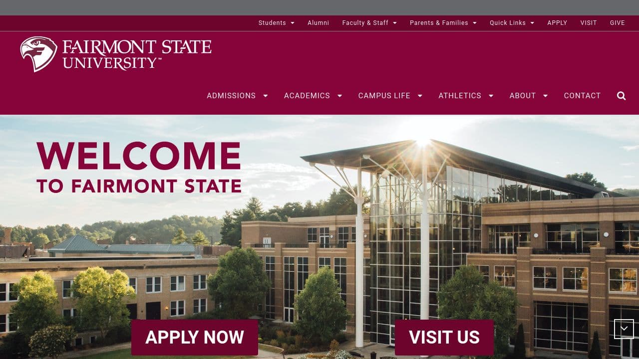 Fairmont State University website screenshot