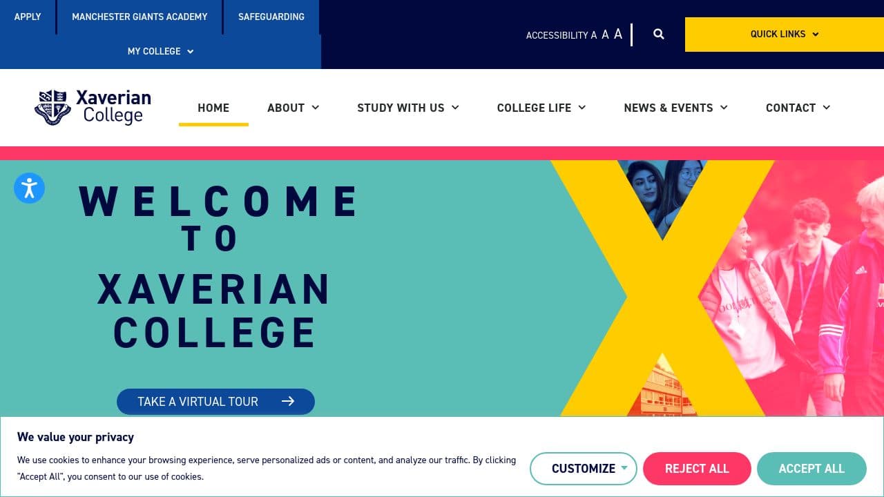 Xaverian College website screenshot