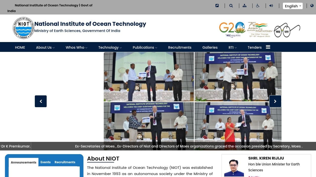 National Institute of Ocean Technology website screenshot
