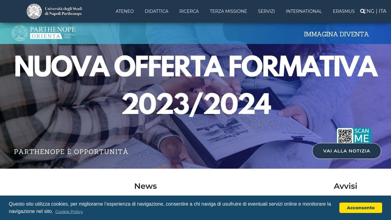 university of naples, parthenope website screenshot