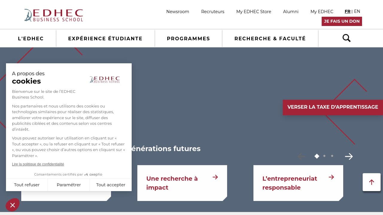 EDHEC Business School website screenshot
