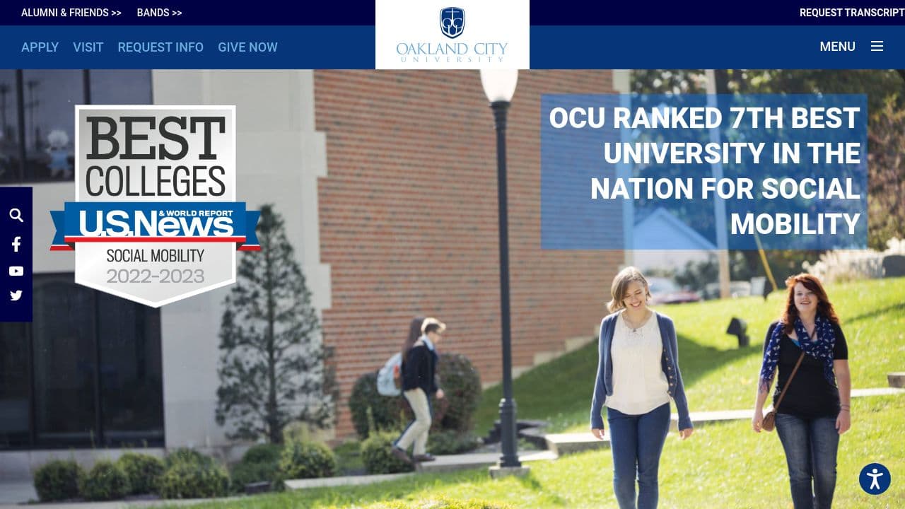 Oakland City University website screenshot