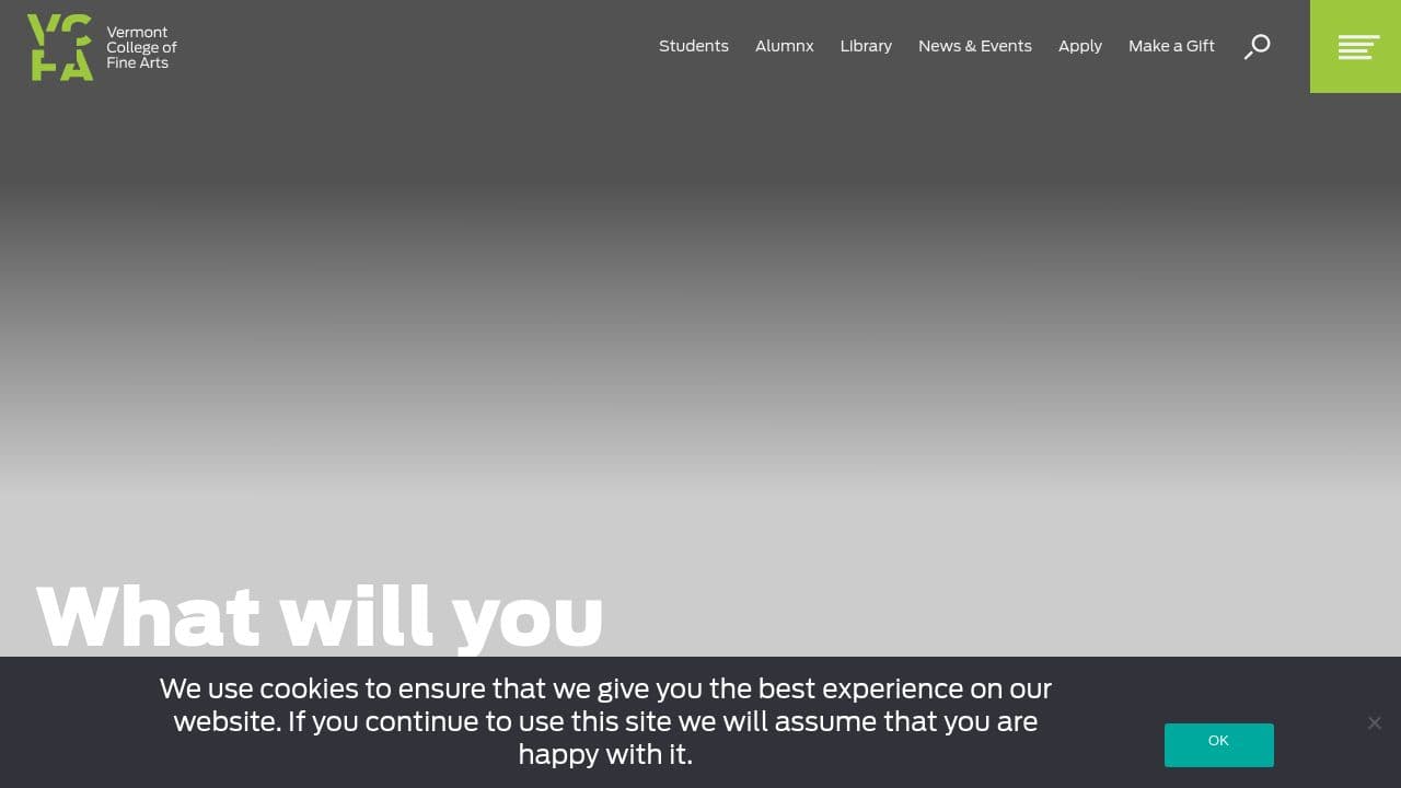 Vermont College of Fine Arts website screenshot
