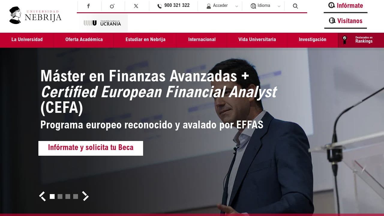 Universidad Nebrija website screenshot