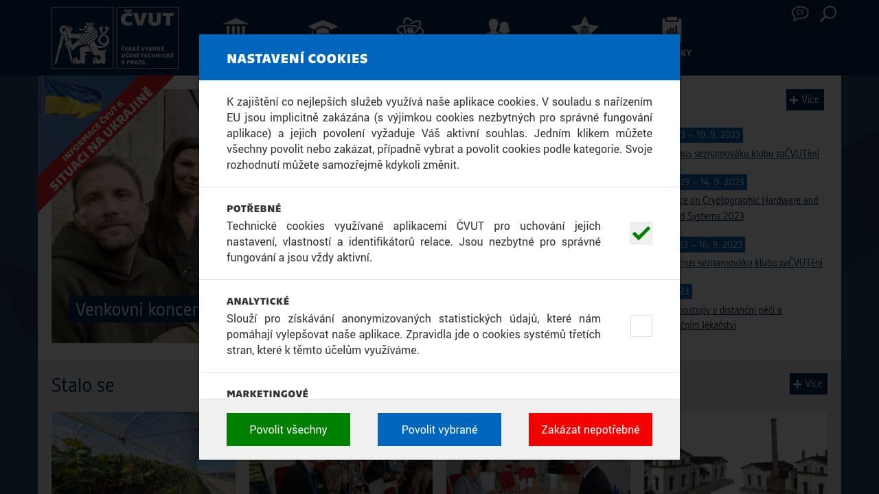 Faculty of Electrical Engineering, Czech Technical University in Prague website screenshot
