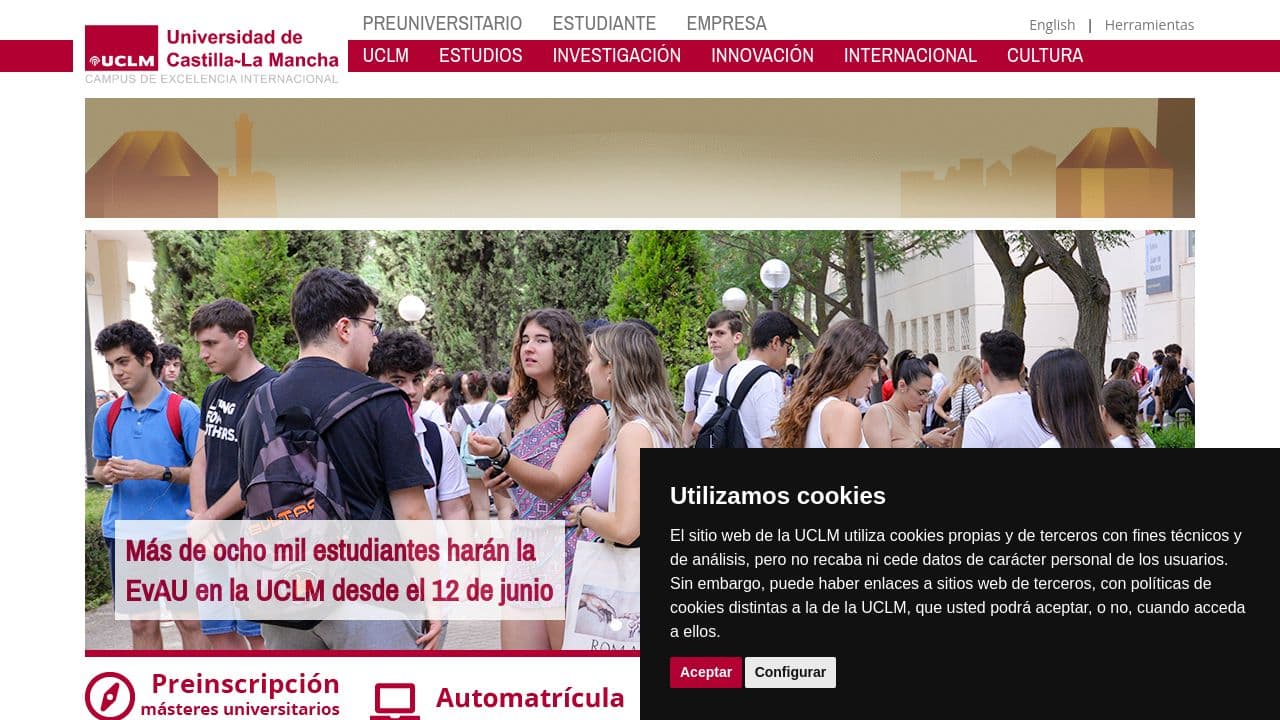 universidad de castilla-la mancha website screenshot
