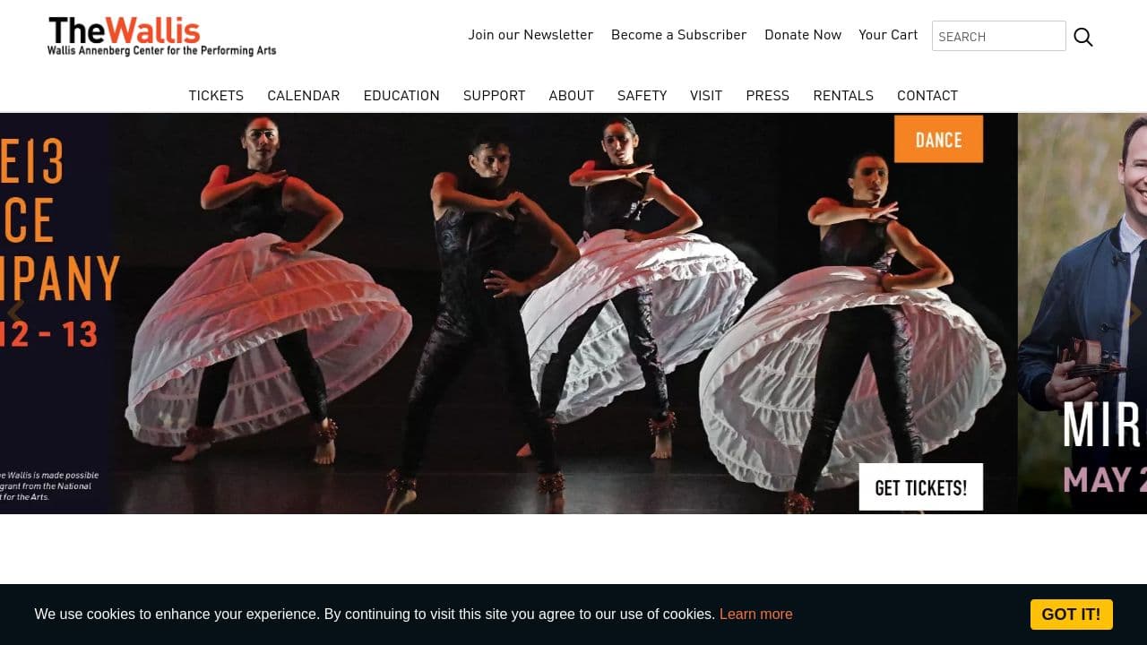 Wallis Annenberg Center for the Performing Arts website screenshot