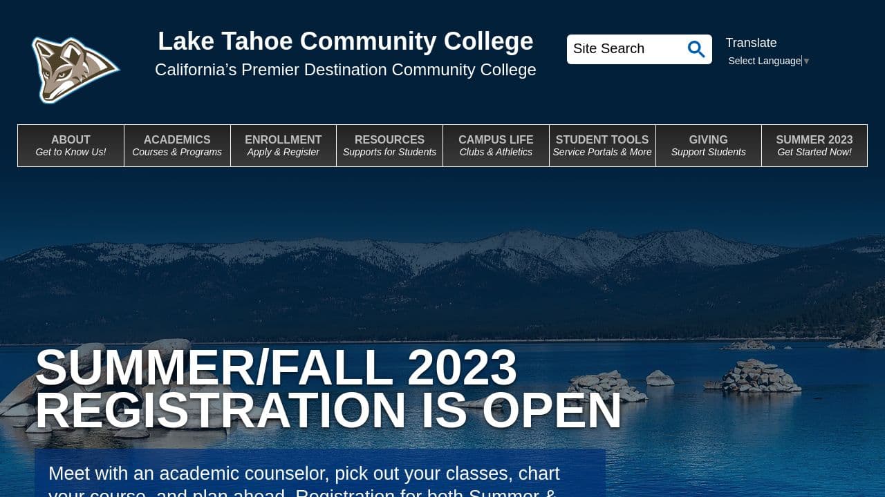 Lake Tahoe Community College website screenshot