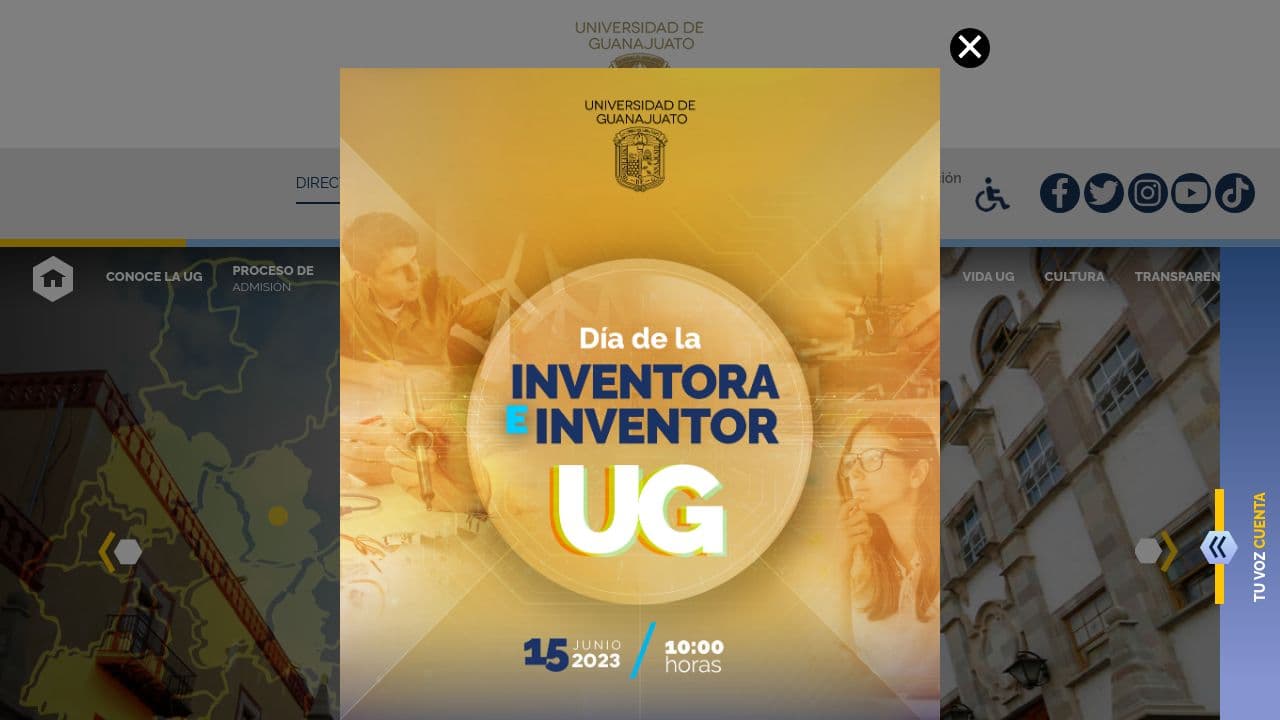 Universidad de Guanajuato website screenshot