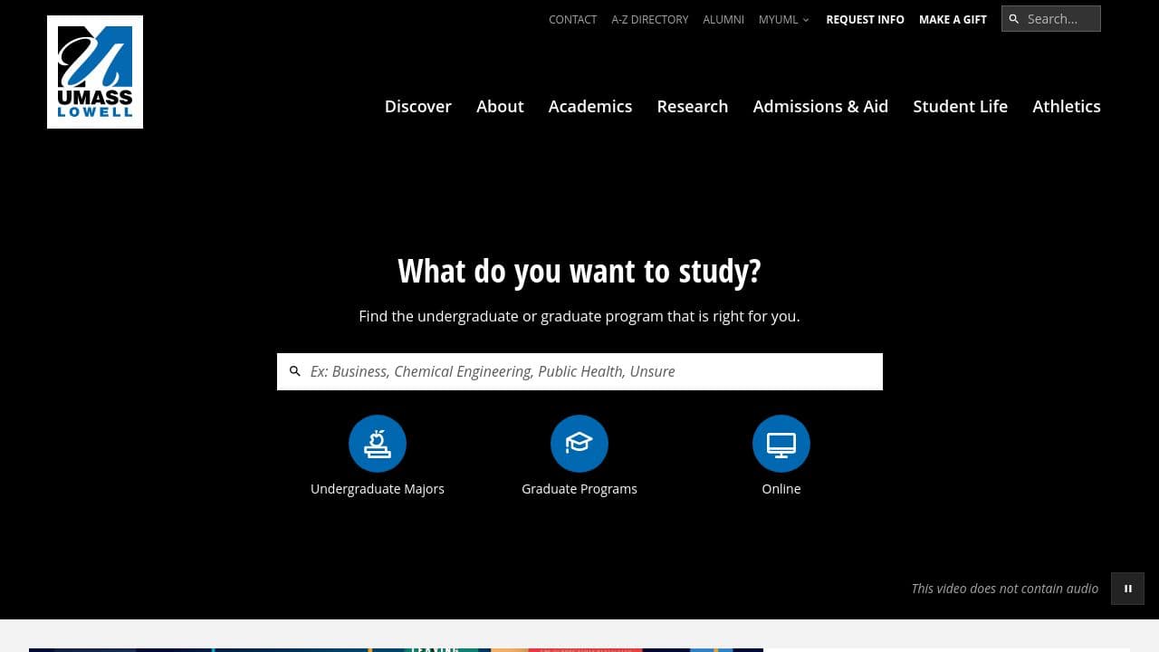 University of Massachusetts Lowell website screenshot