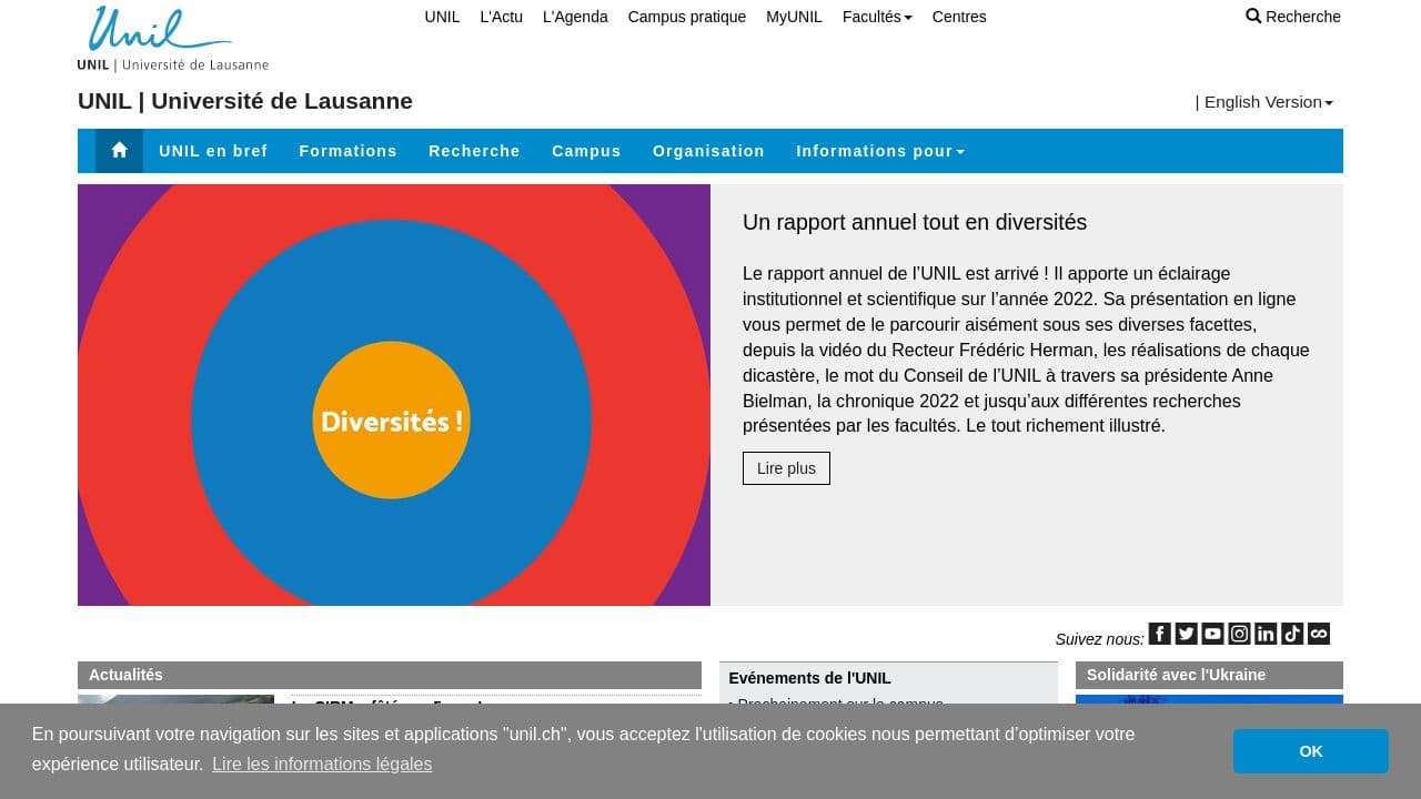 university of lausanne - unil website screenshot