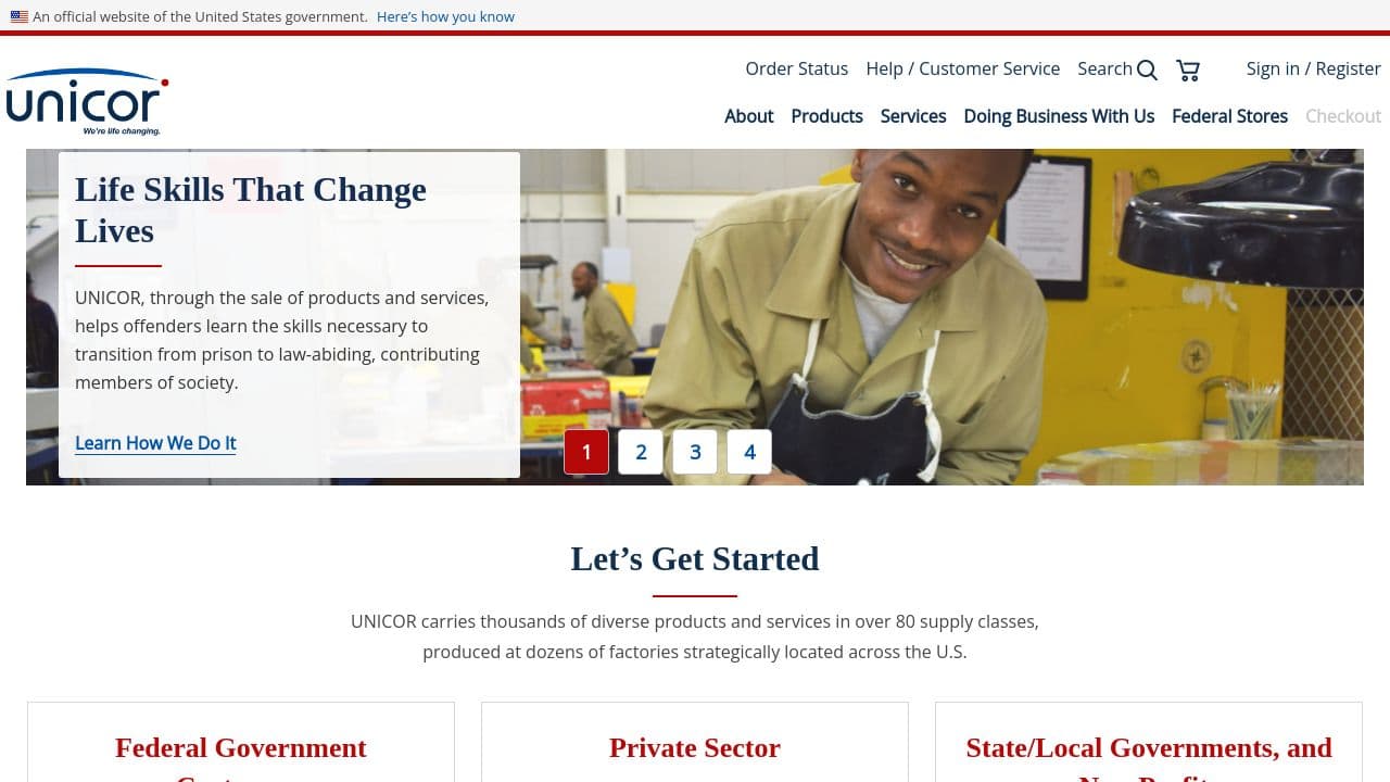 UNICOR Federal Prison Industries website screenshot