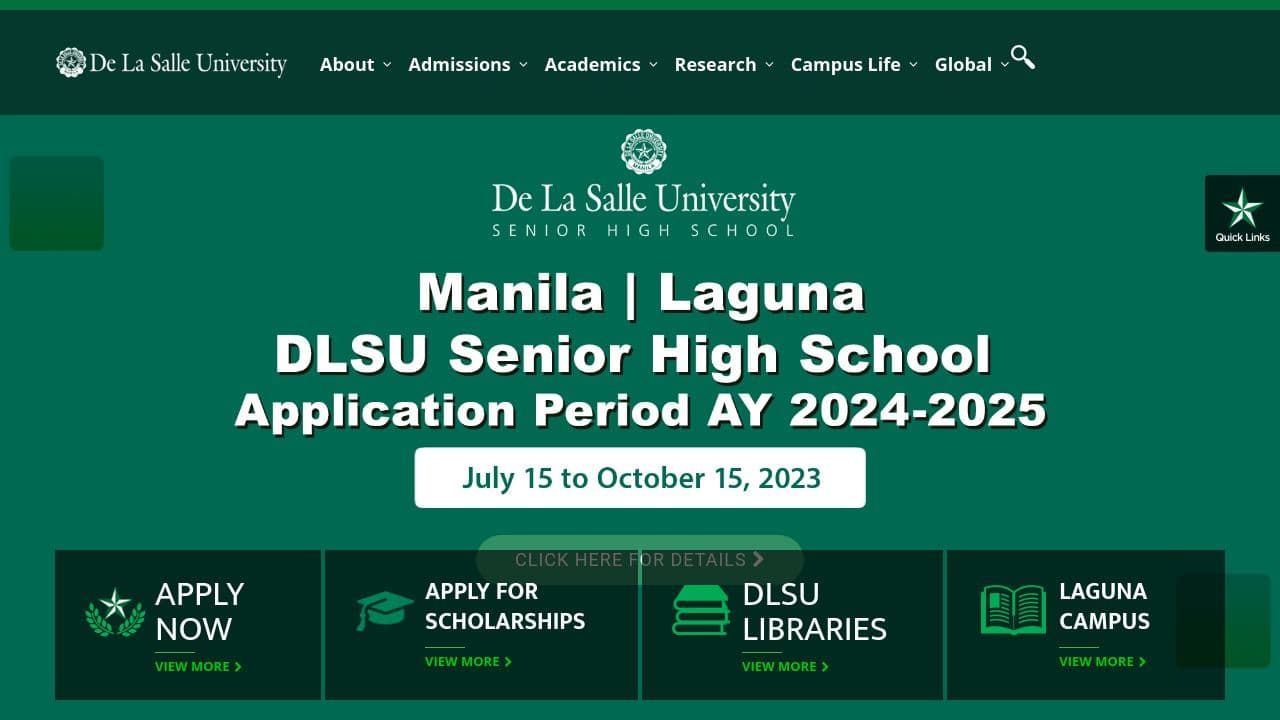 De La Salle University website screenshot