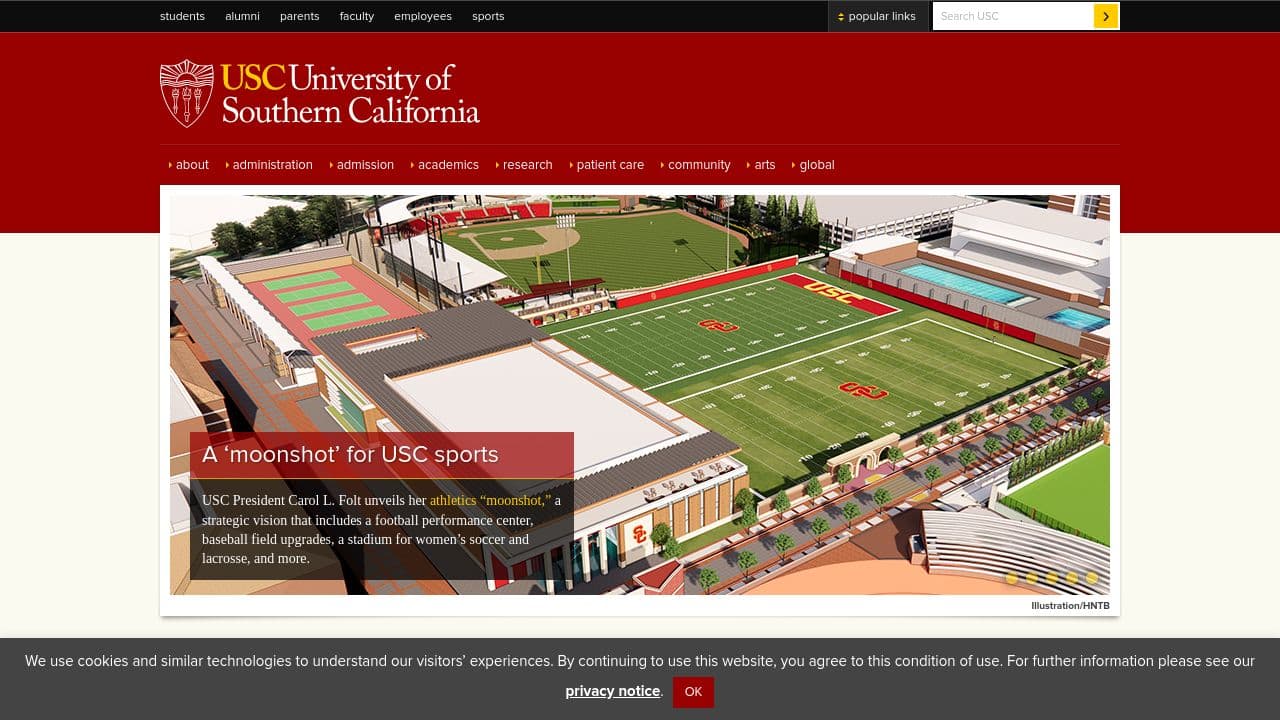 University of Southern California website screenshot