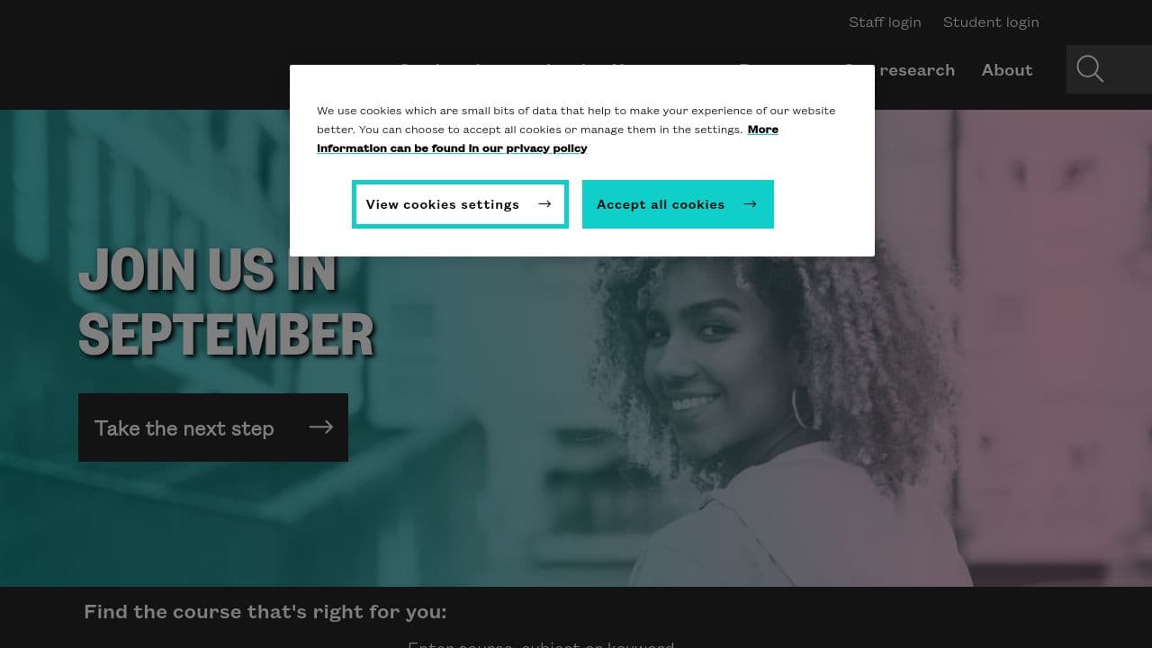 university of east london website screenshot