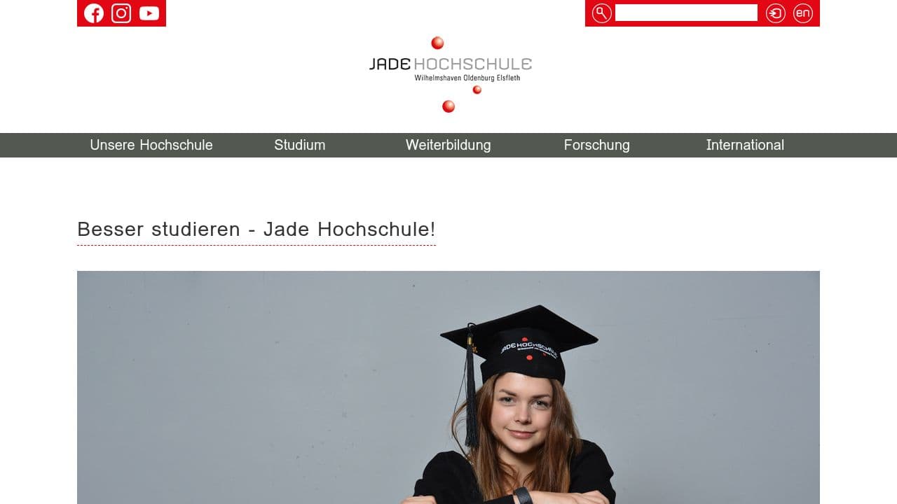jade hochschule website screenshot