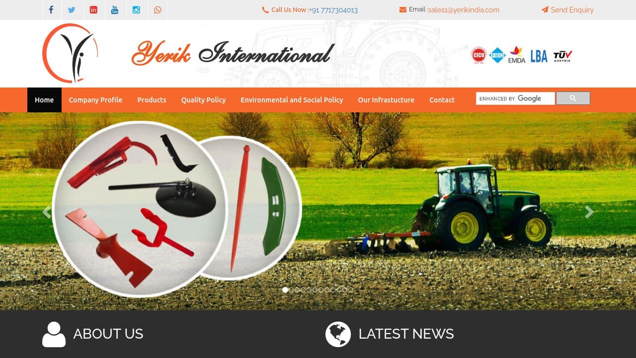 Yerik International website screenshot