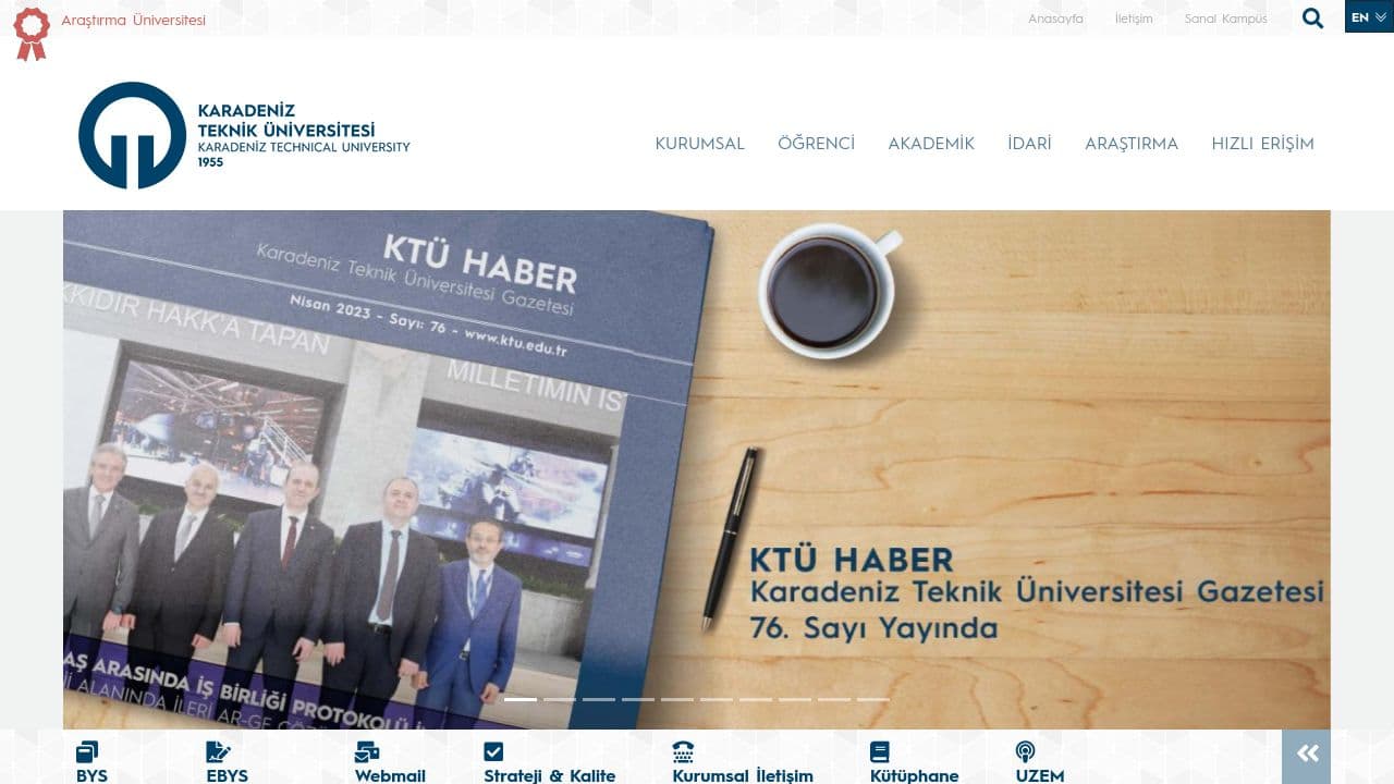 Karadeniz Technical University website screenshot