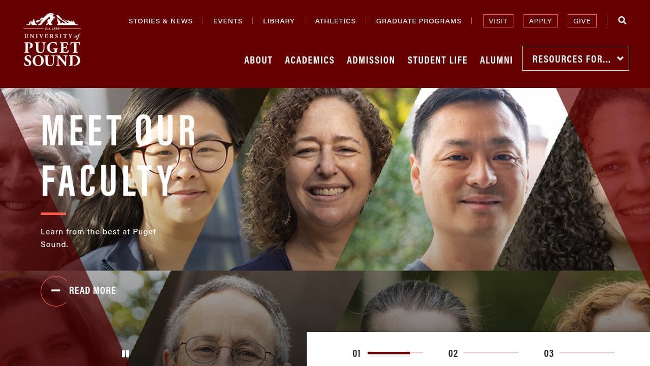 University of Puget Sound website screenshot