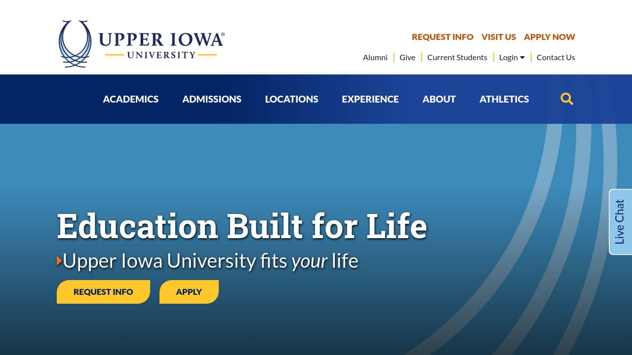 Upper Iowa University website screenshot