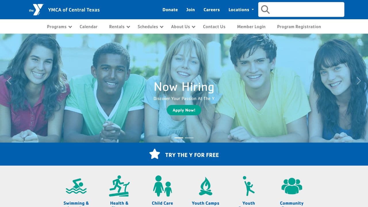 YMCA of Central Texas website screenshot