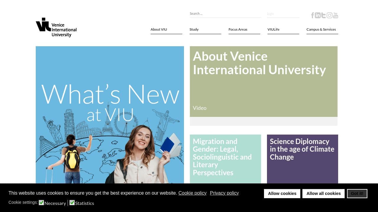 Venice International University website screenshot