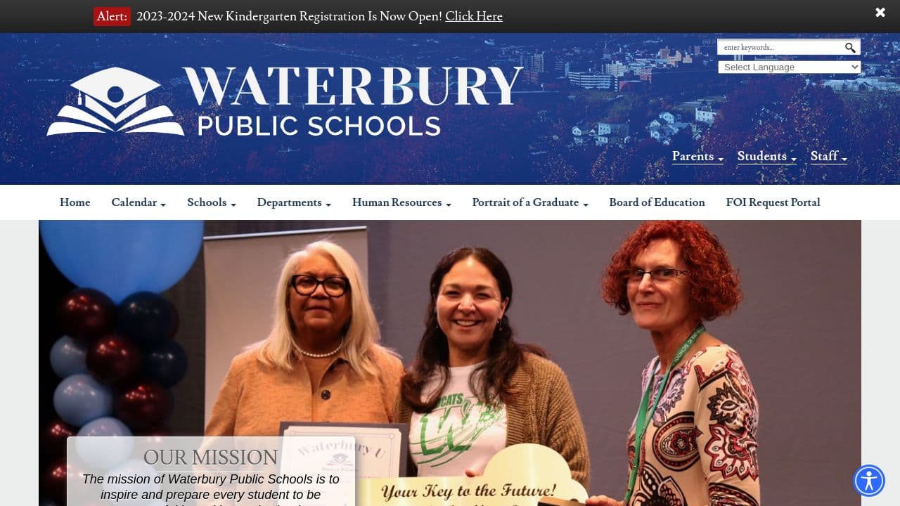 Waterbury Public Schools website screenshot
