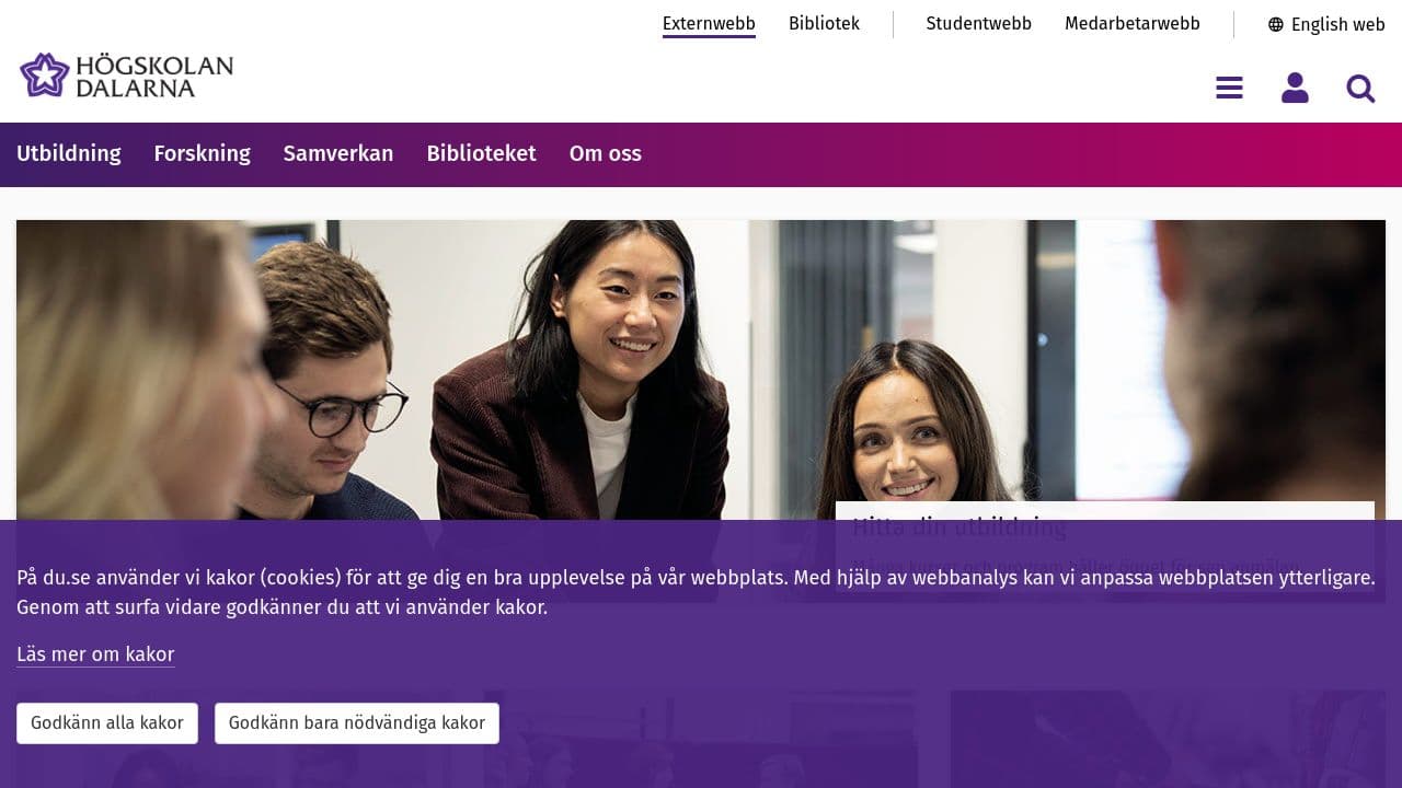 Dalarna University website screenshot