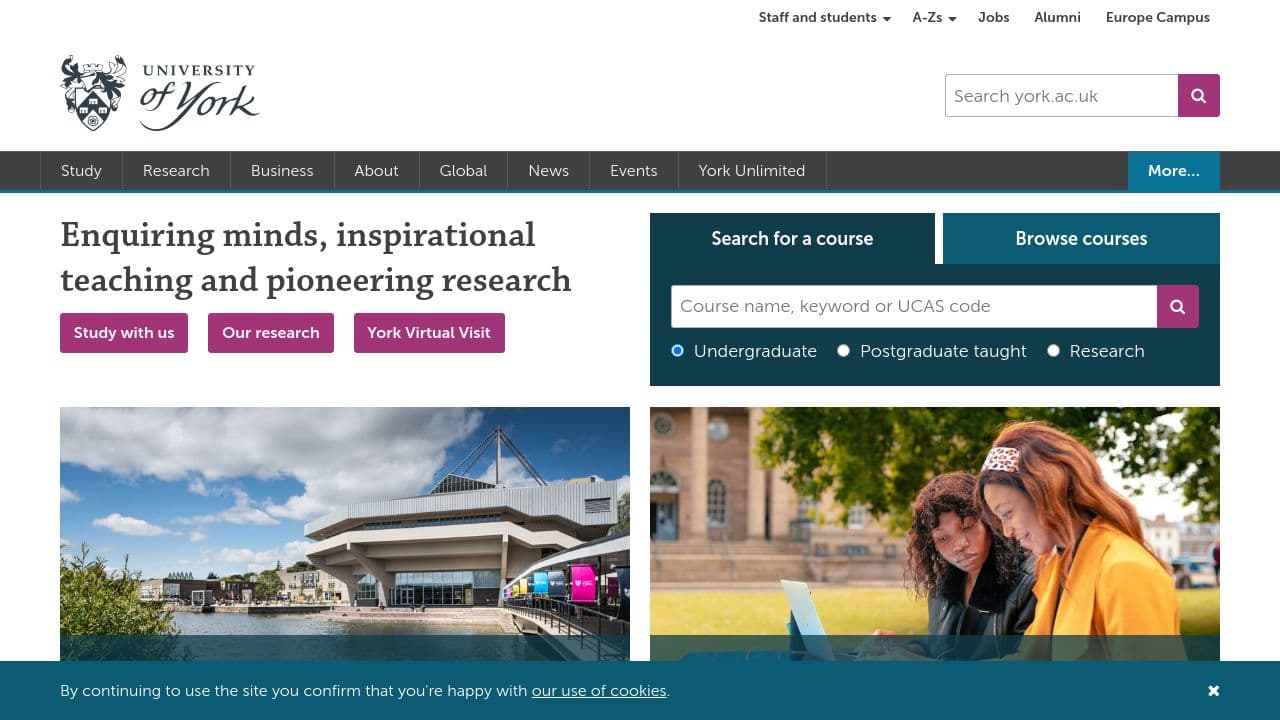 University of York website screenshot