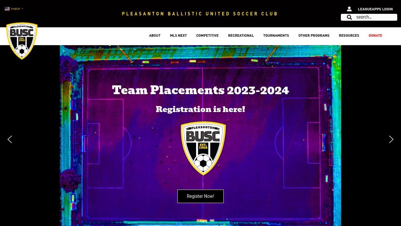 Ballistic United Soccer Club website screenshot