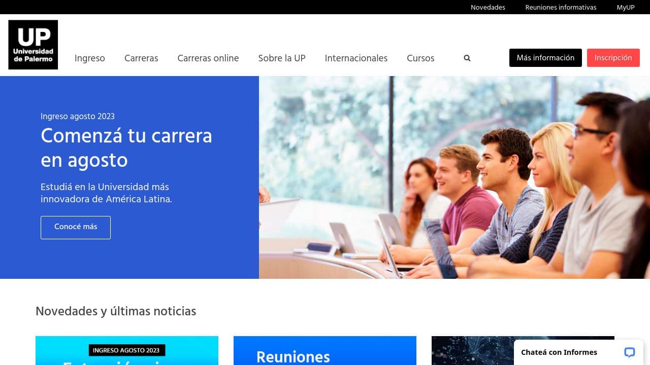 Universidad de Palermo website screenshot