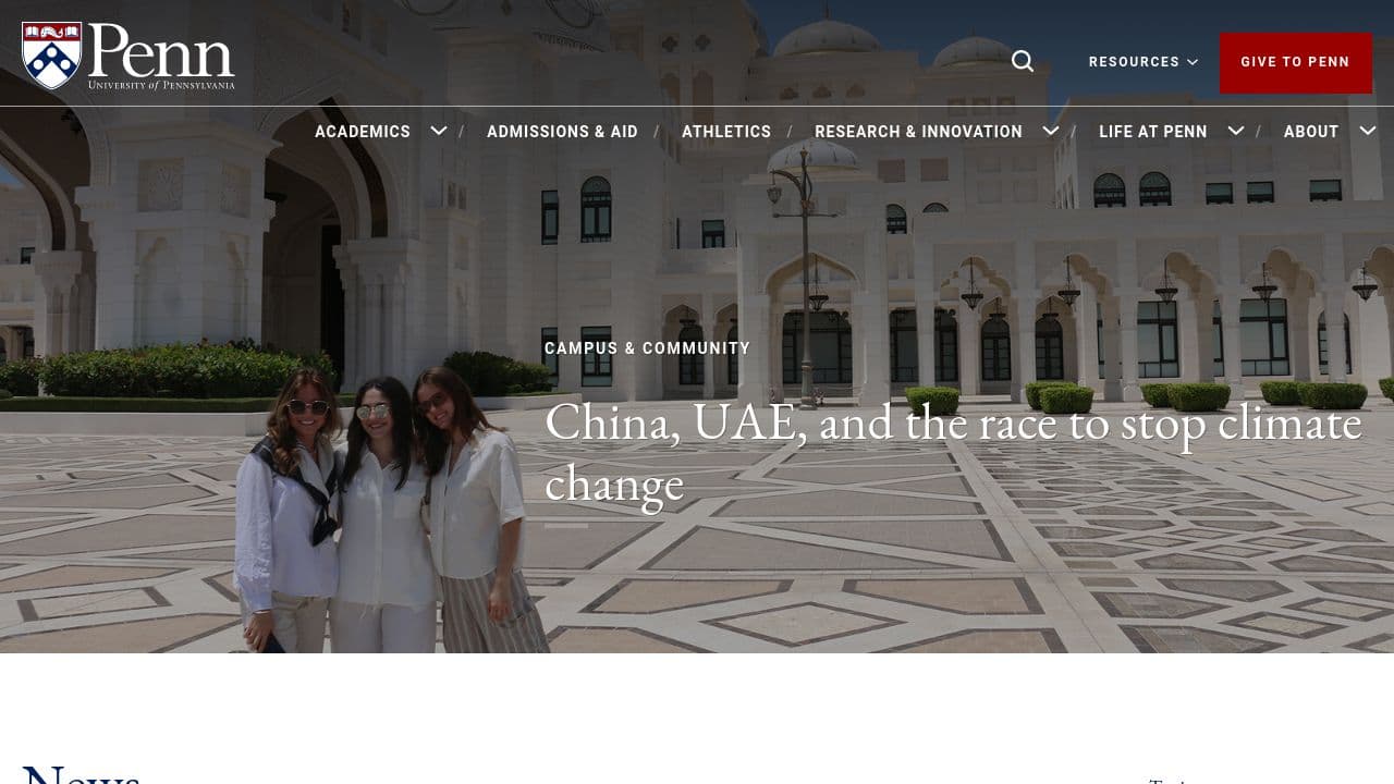 University of Pennsylvania website screenshot