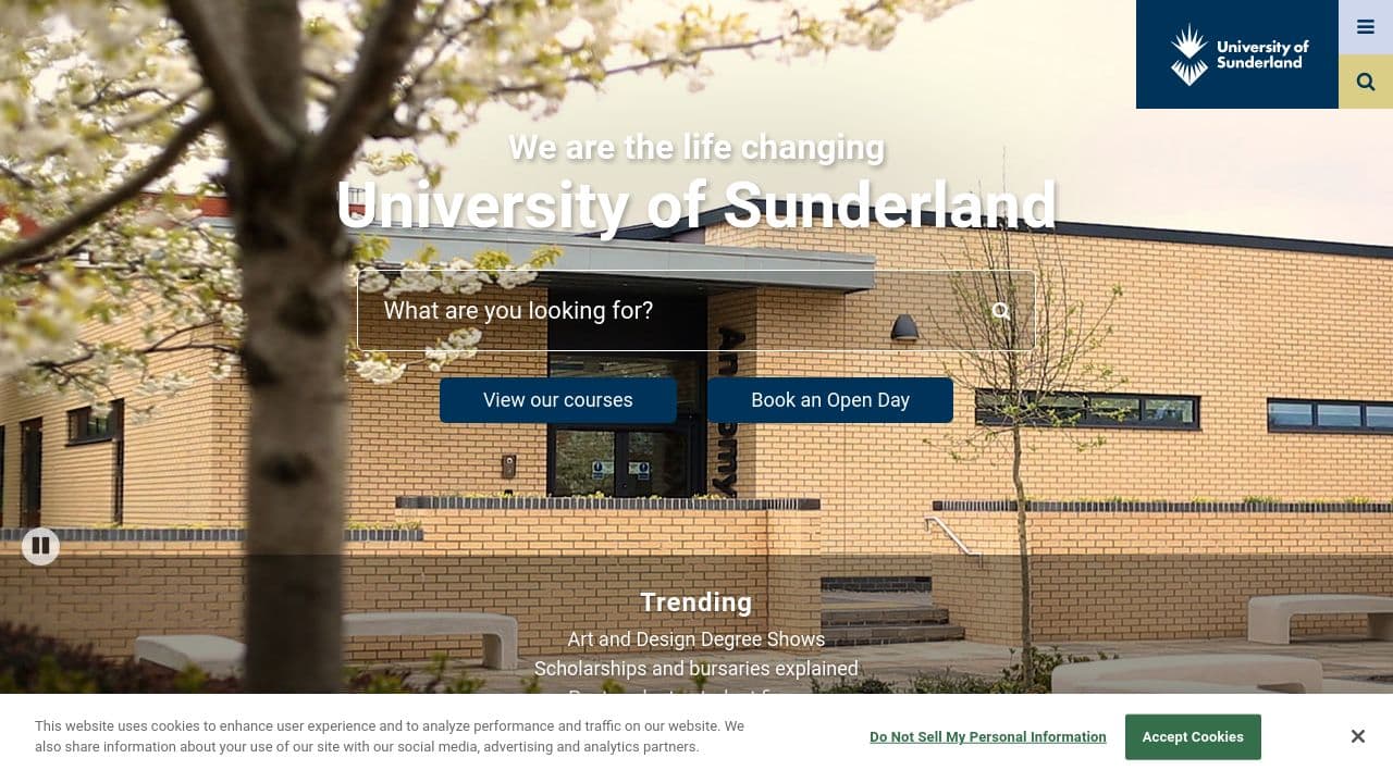 University of Sunderland website screenshot