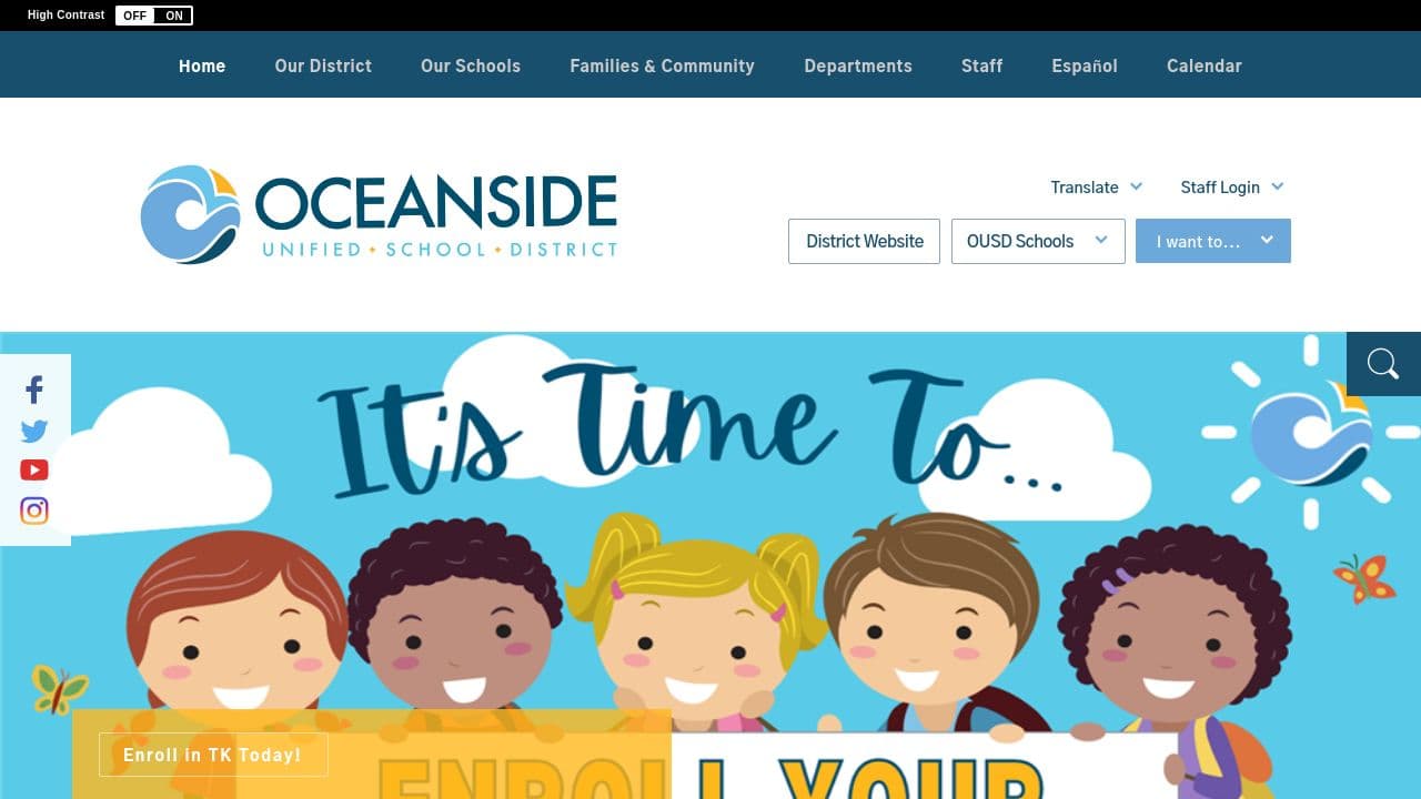 Oceanside Unified School District website screenshot